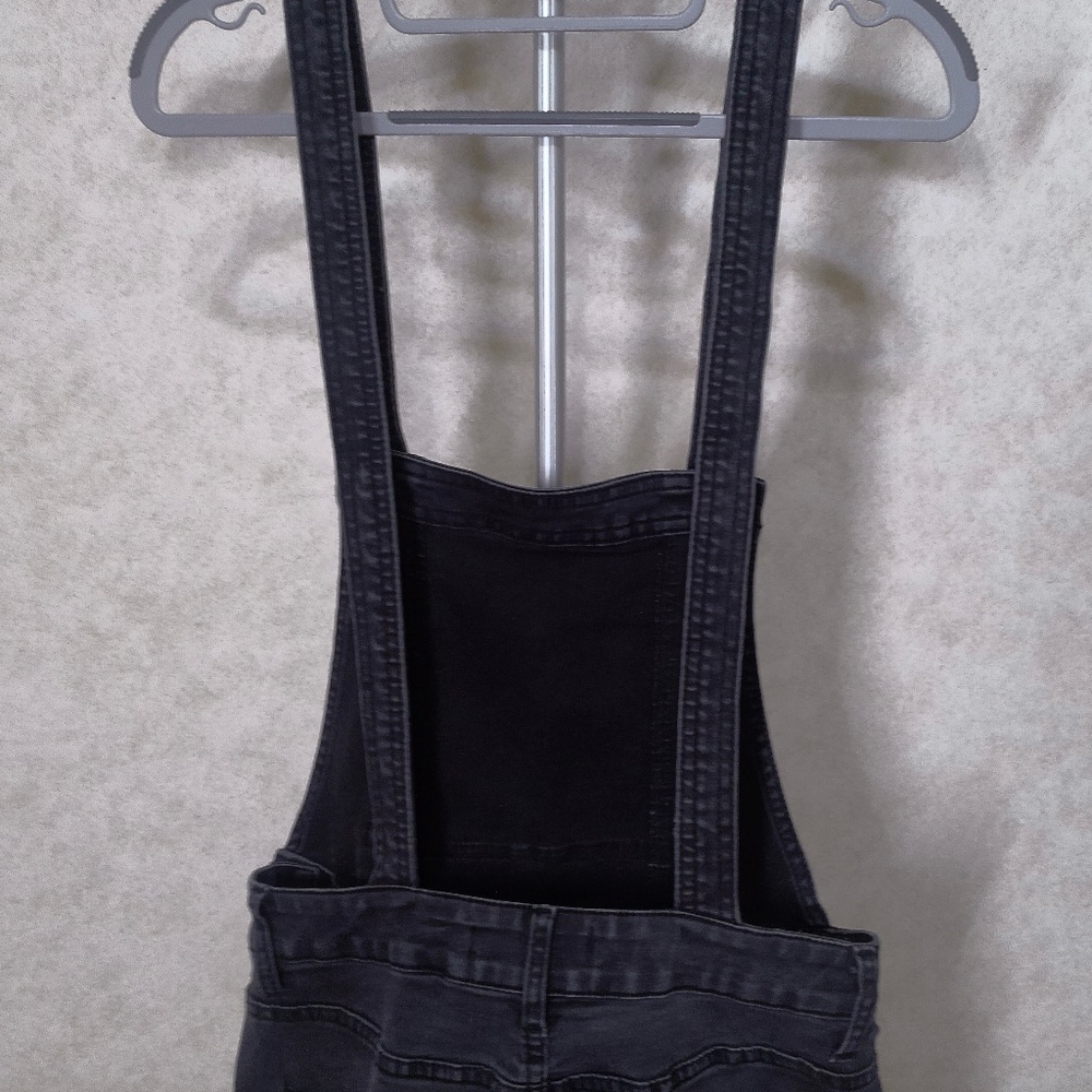 EUC Free People Black Denim Multi Pocket Overalls Zip Distressed Fade Sz26 - Picture 7 of 12